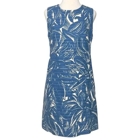 Tory Burch Gulf Shore Tabora Blue & Cream Linen Blend Sheath Mini Dress SZ M - Picture 2 of 13